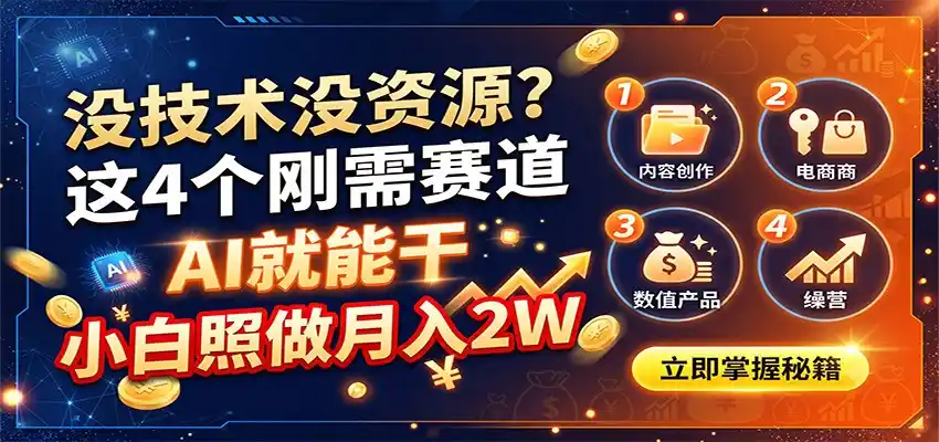 没技术没资源？这4个刚需赛道，AI就能干，小白照做月入2W-钱途社