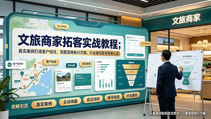 （19273期）文旅商家拓客实战教程；真实案例打造客户信任，完整落地执行方案，行业避坑账号布局心法-钱途社