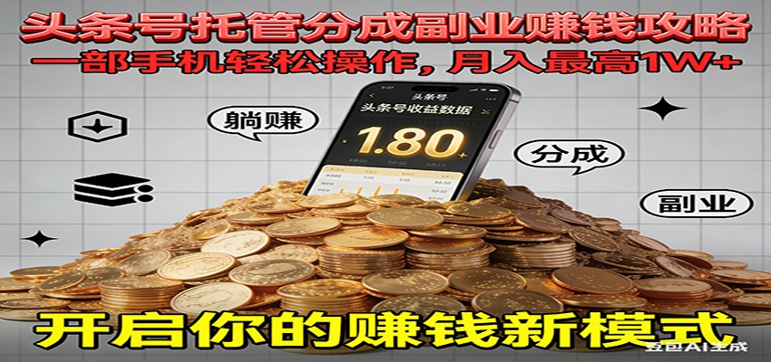 全程托管今日头条，一部手机就可以开干，最高躺赚1W+-钱途社