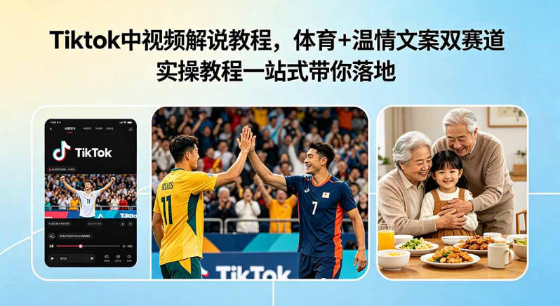 Tiktok中视频解说教程，体育+温情文案双赛道实操教程一站式带你落地，教你出海賺美刀-钱途社