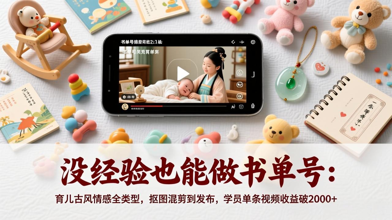 没经验也能做书单号：育儿古风情感全类型，抠图混剪到发布，学员单条视频收益破2000+-钱途社