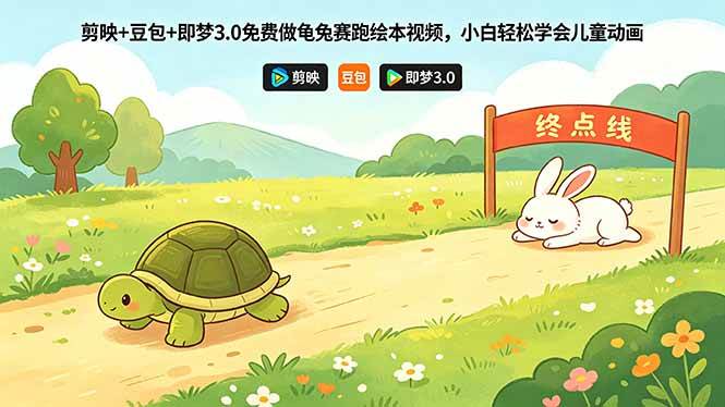 （18432期）剪映+豆包+即梦3.0免费做龟兔赛跑绘本视频，小白轻松学会儿童动画-钱途社