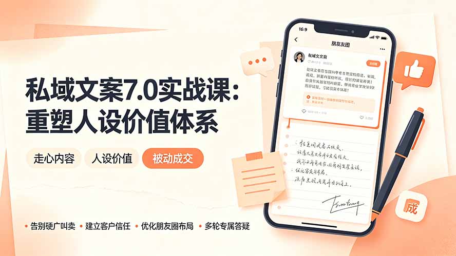 私域文案实战课7.0：重塑人设价值体系｜-告别硬广推销×走心内容×自我价值塑造，实现被动成交-钱途社