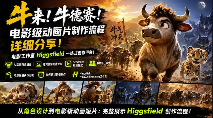 牛来！牛德赛！电影级动画片制作流程详细分享！电影工作室Higgsfield一站式创作平台，完整创作流程-钱途社