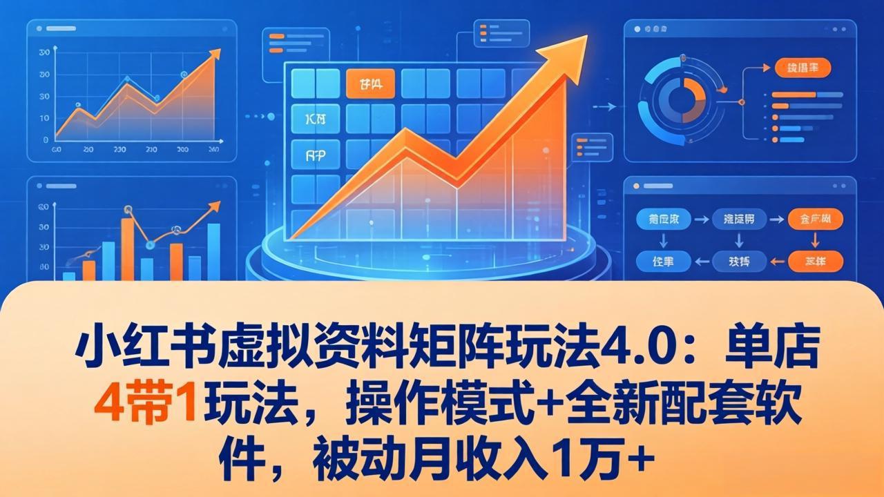 小红书虚拟资料矩阵玩法4.0：单店4带1玩法，操作模式+全新配套软件，被动月收入1万+-钱途社
