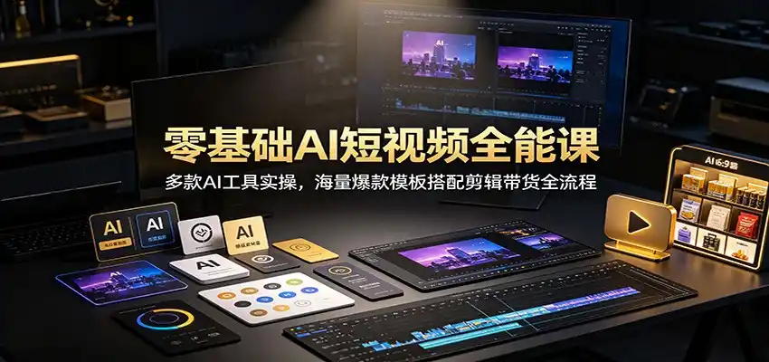 零基础AI短视频全能课：多款AI工具实操，海量爆款模板搭配剪辑带货全流程-钱途社