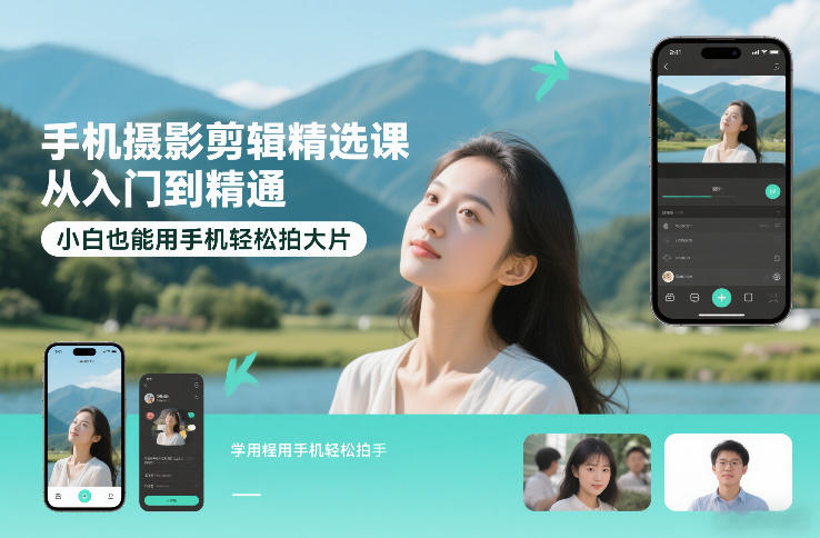 手机摄影剪辑精选课,从入门到精通,小白也能用手机轻松拍大片-钱途社