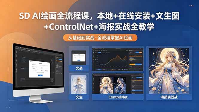 （18453期）SD AI绘画全流程课，本地+在线安装+文生图+ControlNet+海报实战全教学-钱途社