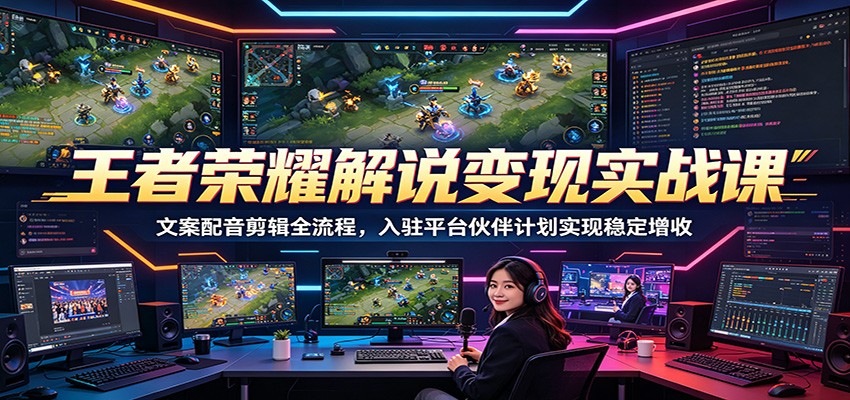 王者荣耀解说变现实战课：文案配音剪辑全流程，入驻平台伙伴计划实现稳定增收-钱途社