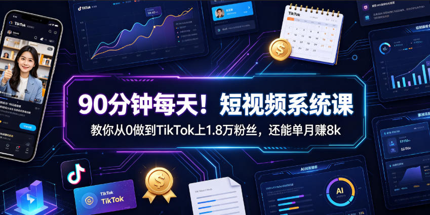 90分钟每天！短视频系统课教你从0做到TikTok上1.8万粉丝，还能单月賺8k【原创双语字幕】-钱途社