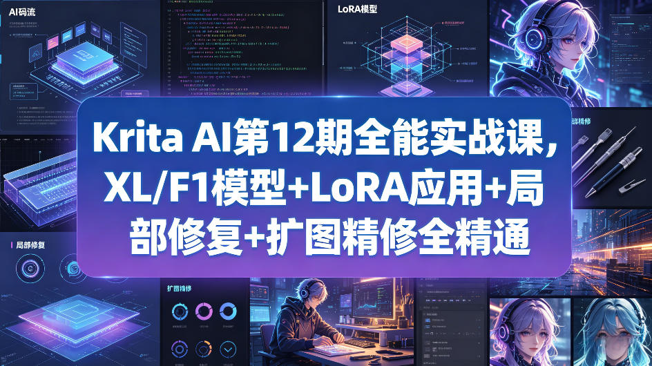 Krita AI第12期全能实战课，XL/F1模型+LoRA应用+局部修复+扩图精修全精通-钱途社