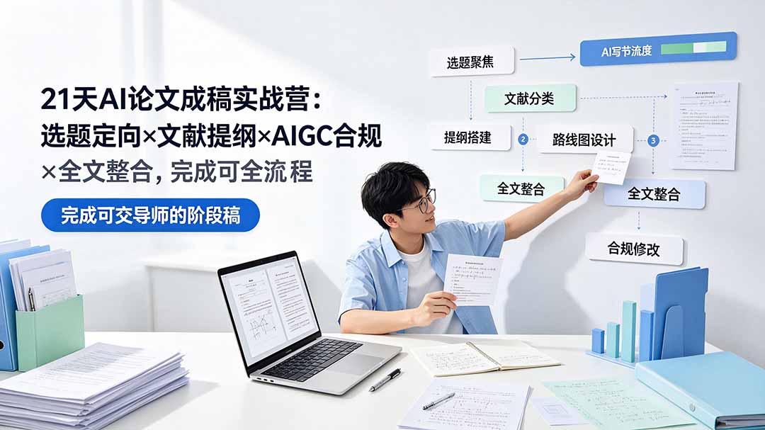 21天AI论文成稿实战营：选题定向×文献提纲×AIGC合规×全文整合，完成可交导师的阶段稿-钱途社