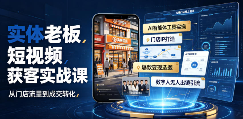 实体老板短视频获客实战课｜AI智能体工具全套实操、门店IP打造、爆款变现选题、数字人无人出镜引流完整教程-钱途社