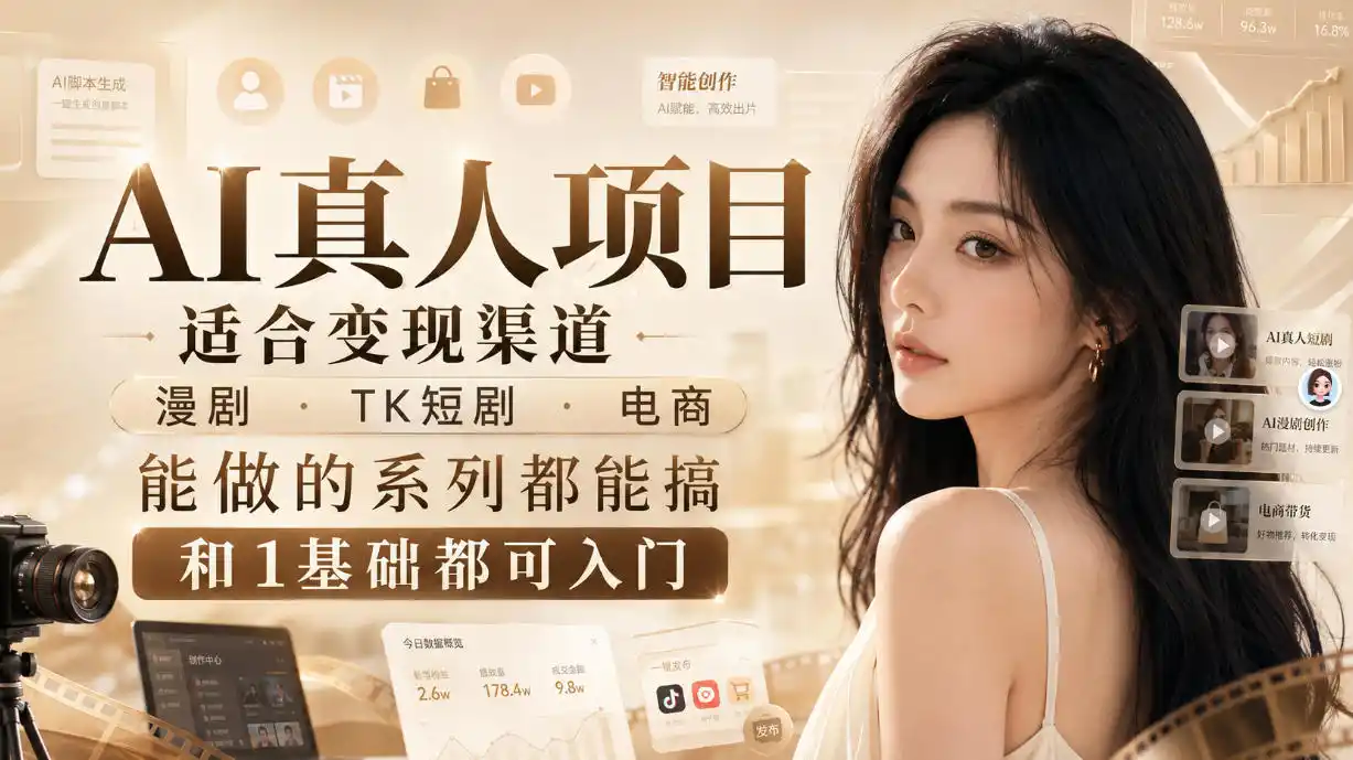 AI真人项目，适合变现渠道，漫剧，TK短剧，电商，能做的系列都能搞，0和1基础都可入门-钱途社