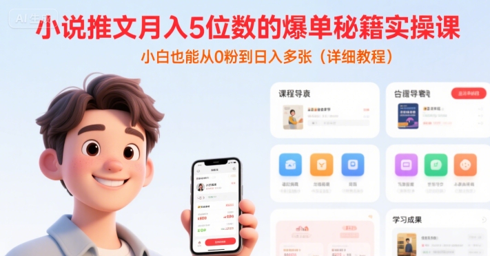 小说推文月入5位数的爆单秘籍实操课，，小白也能从0粉到日入多张(详细教程)-钱途社