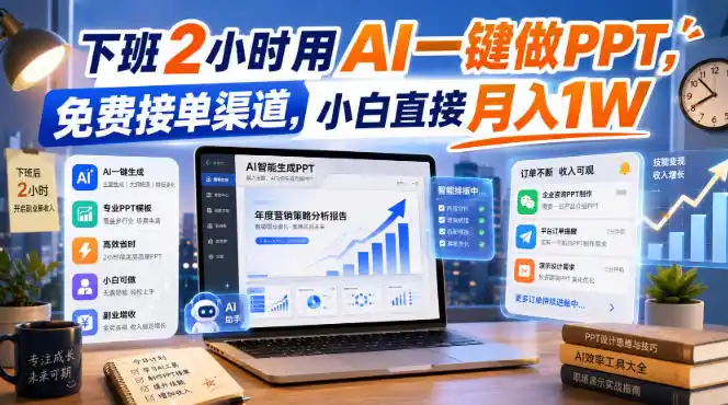 下班2小时用AI一键做PPT，免费接单渠道，小白直接月入1W【揭秘】-钱途社