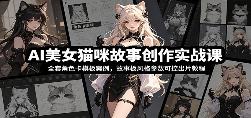 AI美女猫咪故事创作实战课：全套角色卡模板案例，故事板风格参数可控出片教程-钱途社