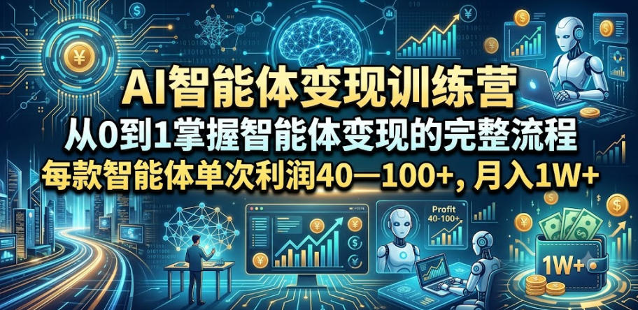 AI智能体变现训练营，从0到1掌握智能体变现的完整流程，每款智能体单次利润40—100+，月入1W+-钱途社