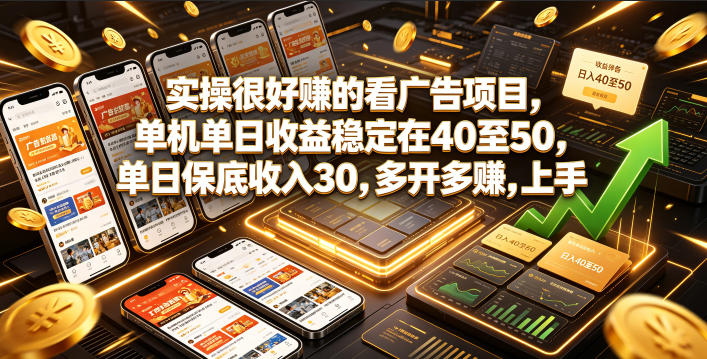实操很好賺的看广告项目，单机单日收益稳定在40至50，单日保底收入30，多开多賺，上手就能变现【揭秘】-钱途社