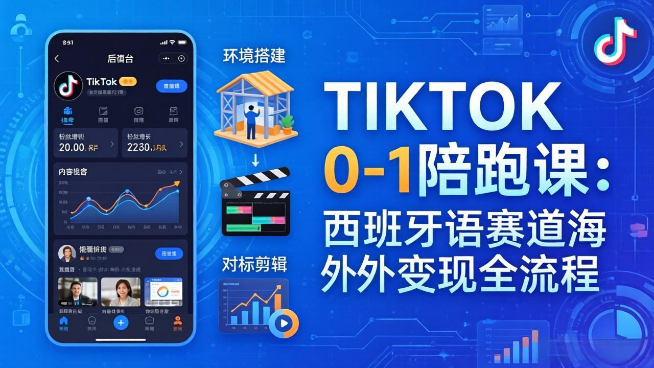 TIKTOK 0-1 陪跑课：从环境搭建到刷对标剪辑，西班牙语赛道海外变现全流程-钱途社