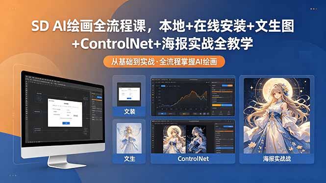 SD AI绘画全流程课，本地+在线安装+文生图+ControlNet+海报实战全教学-钱途社