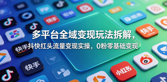 多平台全域变现玩法拆解，抖快红头流量变现实操，0粉零基础变现-钱途社