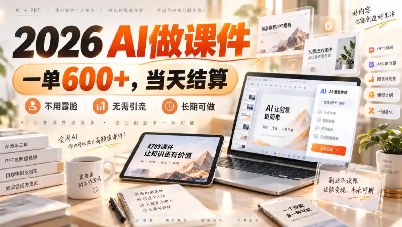 2026 AI做课件，一单600+，当天结算，不用露脸，无需引流，长期可做【揭秘】-钱途社