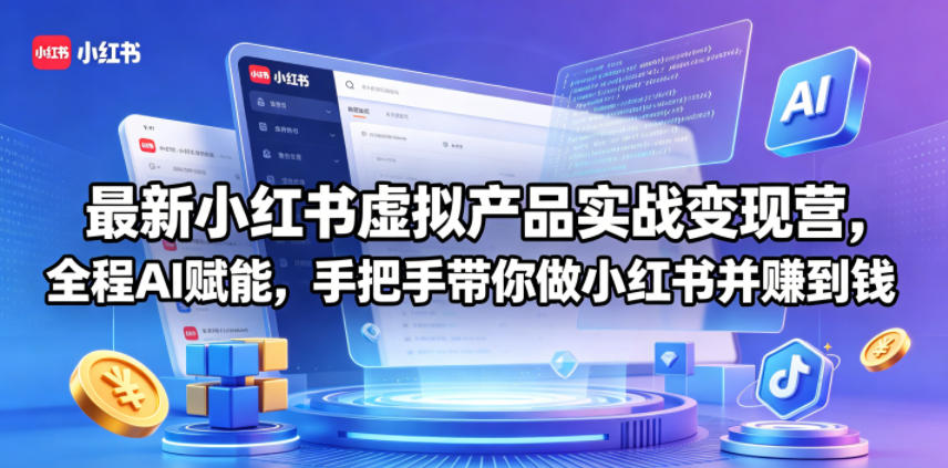 最新小红书虚拟产品实战变现营，全程AI赋能，手把手带你做小红书并赚到钱-钱途社