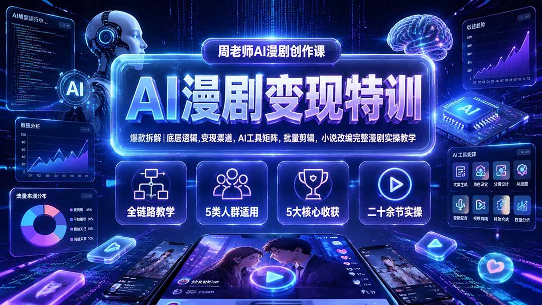 AI漫剧变现特训★爆款拆解｜底层逻辑，变现渠道，AI工具矩阵，批量剪辑，小说改编完整漫剧实操教学-钱途社