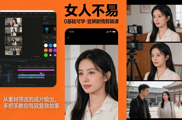 0基础可学！《女人不易》竖屏剧情剪辑课，从素材筛选到成片输出，手把手教你驾驭复杂故事-钱途社