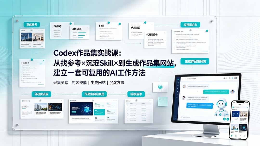 Codex作品集实战课：从找参考×沉淀Skill×到生成作品集网站，建立一套可复用的AI工作方法-钱途社