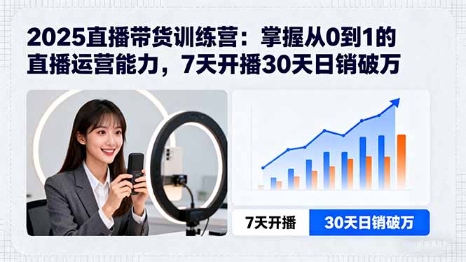 2025直播带货训练营：掌握从0到1的直播运营能力，7天开播30天日销破万-钱途社