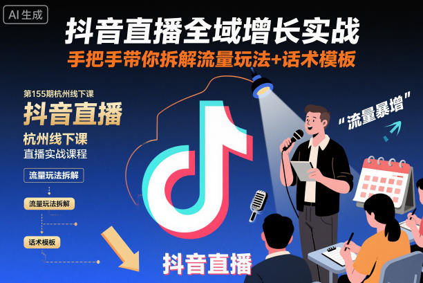 抖音直播全域增长实战第155期杭州线下课，手把手带你拆解流量玩法+话术模板-钱途社