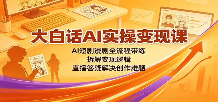 大白话AI实操变现课：AI短剧漫剧全流程带练，拆解变现逻辑，直播答疑解决创作难题-钱途社