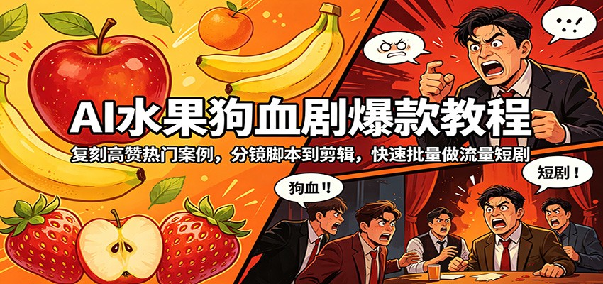 AI水果狗血剧爆款教程：复刻高赞热门案例，分镜脚本到剪辑，快速批量做流量短剧-钱途社