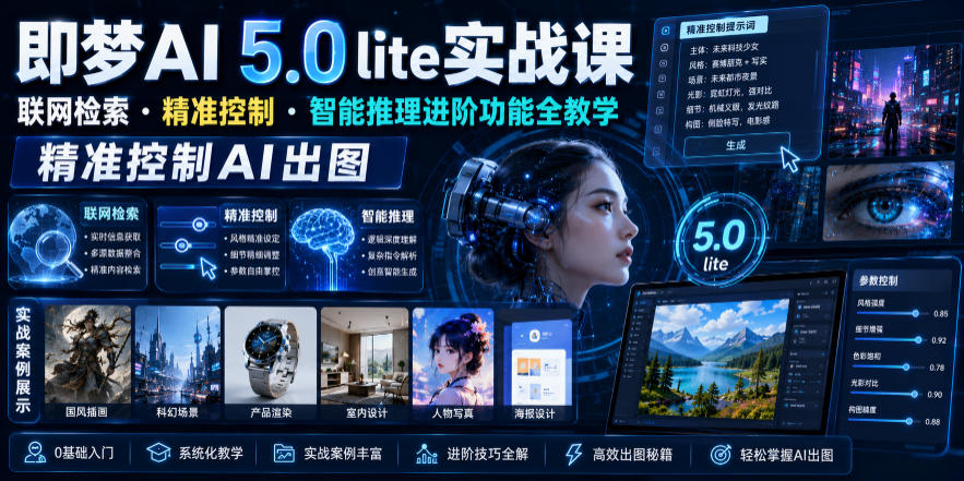 即梦AI 5.0 lite实战课，联网检索・精准控制・智能推理进阶功能全教学，精准控制AI出图-钱途社