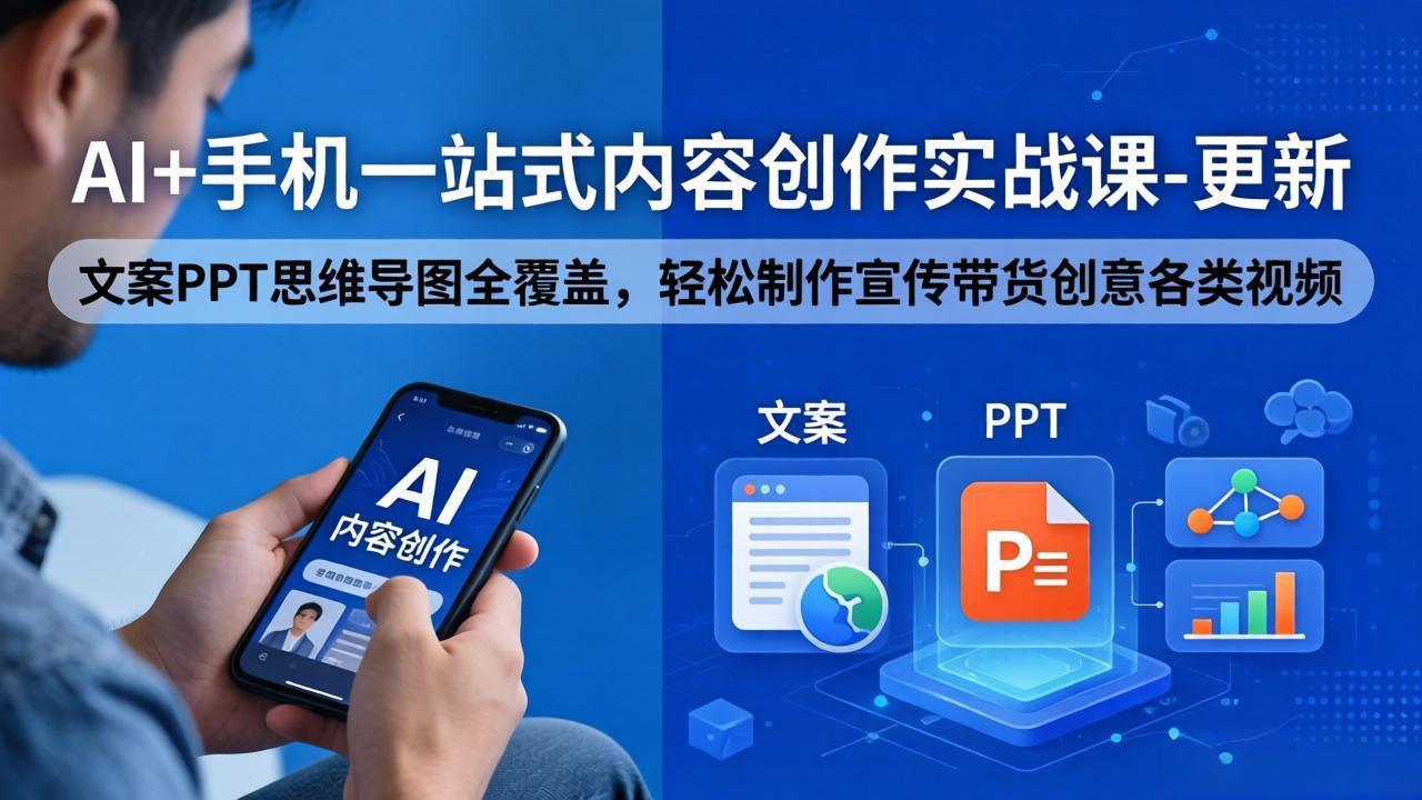 AI+手机一站式内容创作实战课-更新，文案PPT思维导图全覆盖，轻松制作宣传带货创意各类视频-钱途社