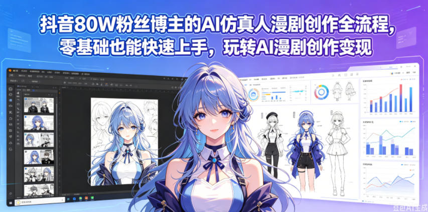 抖音80W粉丝博主的AI仿真人漫剧创作全流程，零基础也能快速上手，玩转AI漫剧创作变现-钱途社