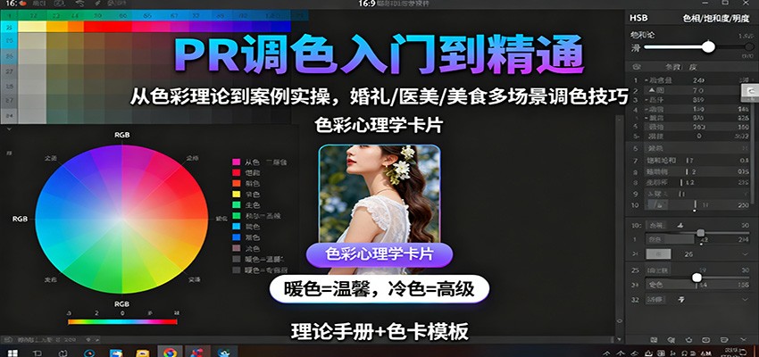 PR调色入门到精通：从色彩理论到案例实操，婚礼/医美/美食多场景调色技巧-钱途社
