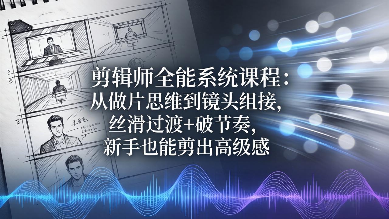 剪辑师全能系统课程：从做片思维到镜头组接，丝滑过渡+破节奏，新手也能剪出高级感-钱途社