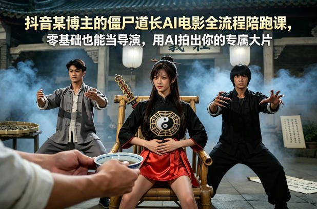 抖音某博主的僵尸道长AI电影全流程陪跑课，零基础也能当导演，用AI拍出你的专属大片-钱途社