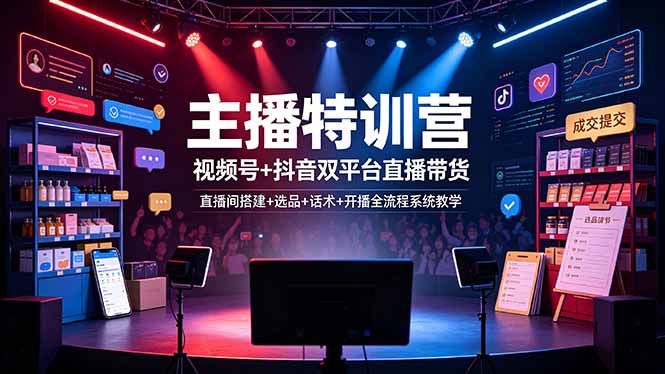 主播特训营：视频号+抖音双平台直播带货，直播间搭建+选品+话术+开播全流程系统教学-钱途社