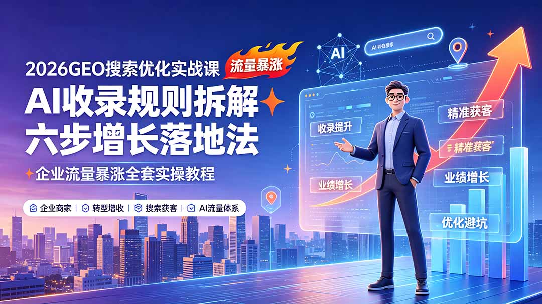 2026GEO搜索优化实战课：AI收录规则拆解｜六步增长落地法｜企业流量暴涨全套实操教程-钱途社