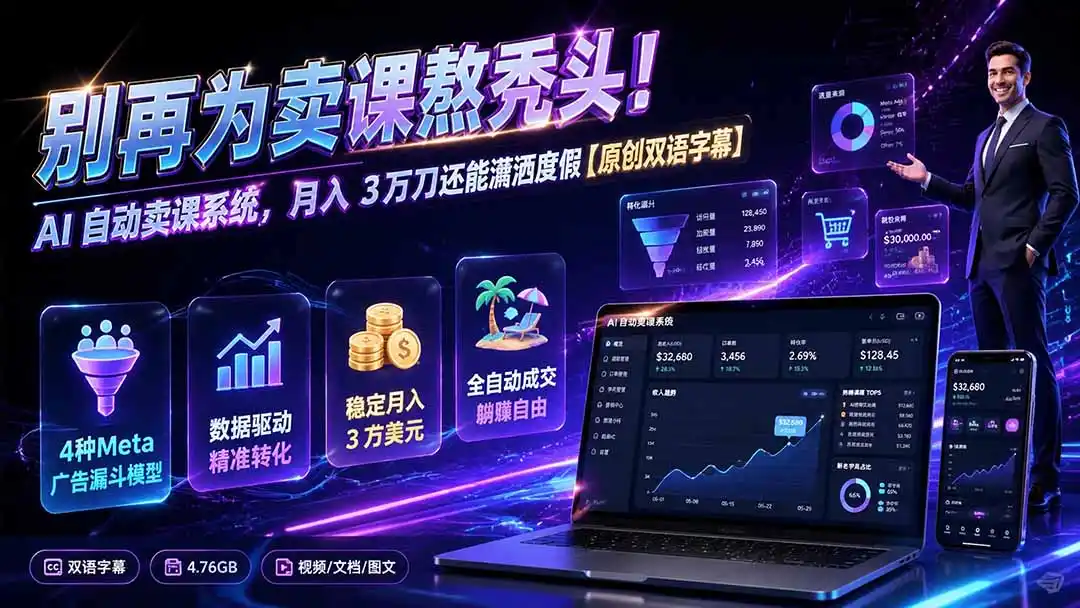 别再为卖课熬秃头！AI 自动卖课系统，月入 3 万刀还能潇洒度假【原创双语字幕】-钱途社