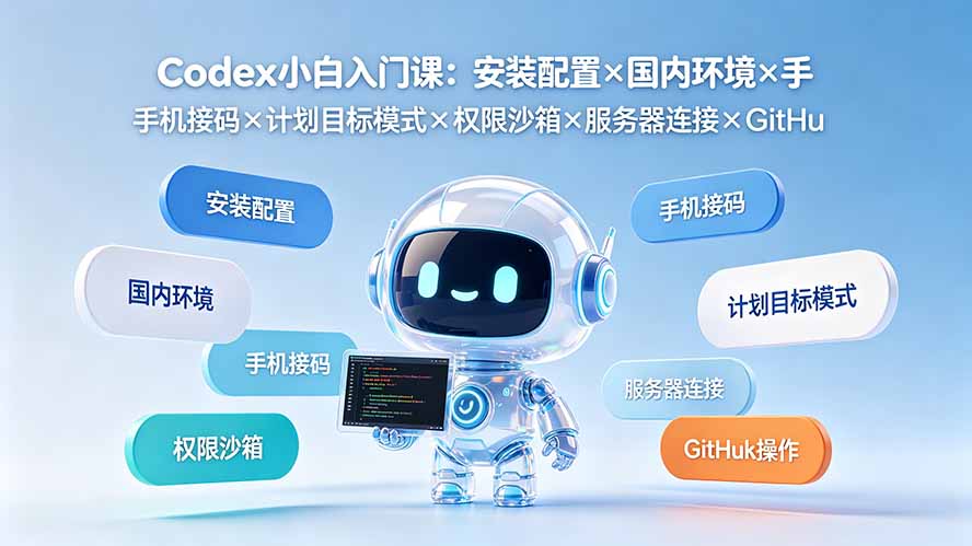 Codex小白入门课：安装配置×国内环境×手机接码×计划目标模式×权限沙箱×服务器连接×GitHub操作-钱途社