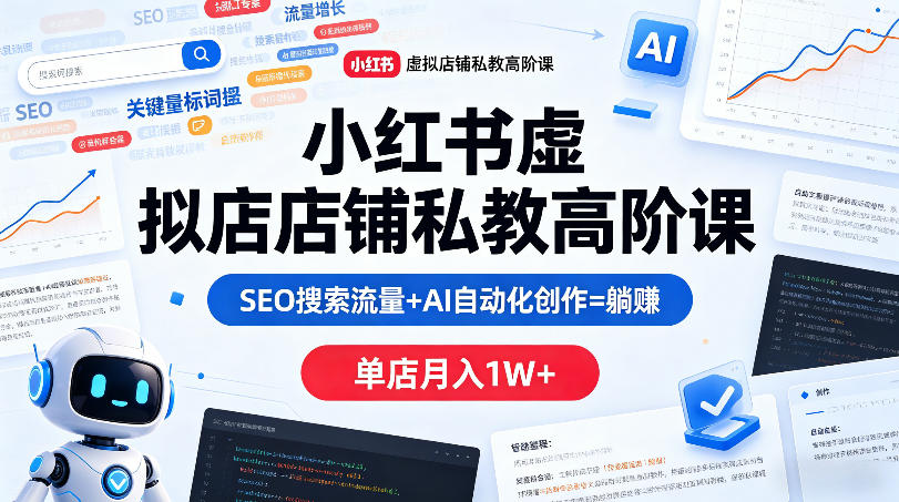 小红书虚拟店铺私教高阶课，SEO搜索流量+AI自动化创作=躺賺，单店月入1W+-钱途社