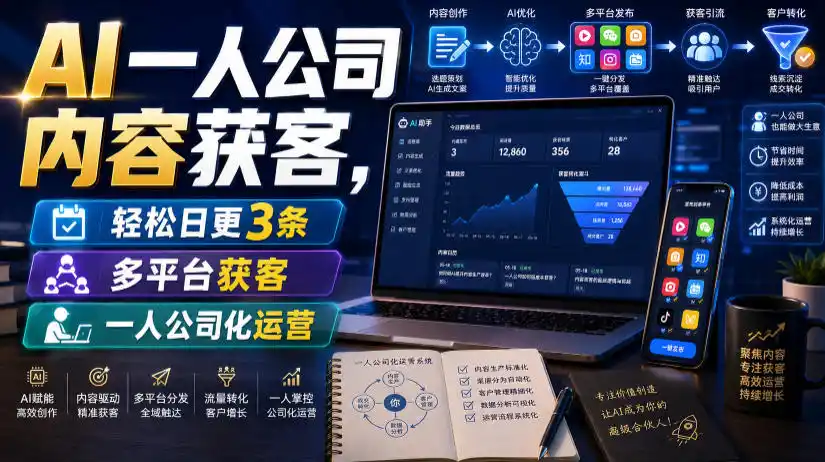 AI一人公司内容获客，轻松日更3条，多平台获客，一人公司化运营(更新0827)-钱途社