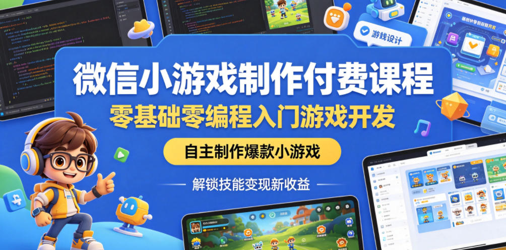 微信小游戏制作付费课程,零基础零编程入门游戏开发,自主制作爆款小游戏,解锁技能变现新收益-钱途社