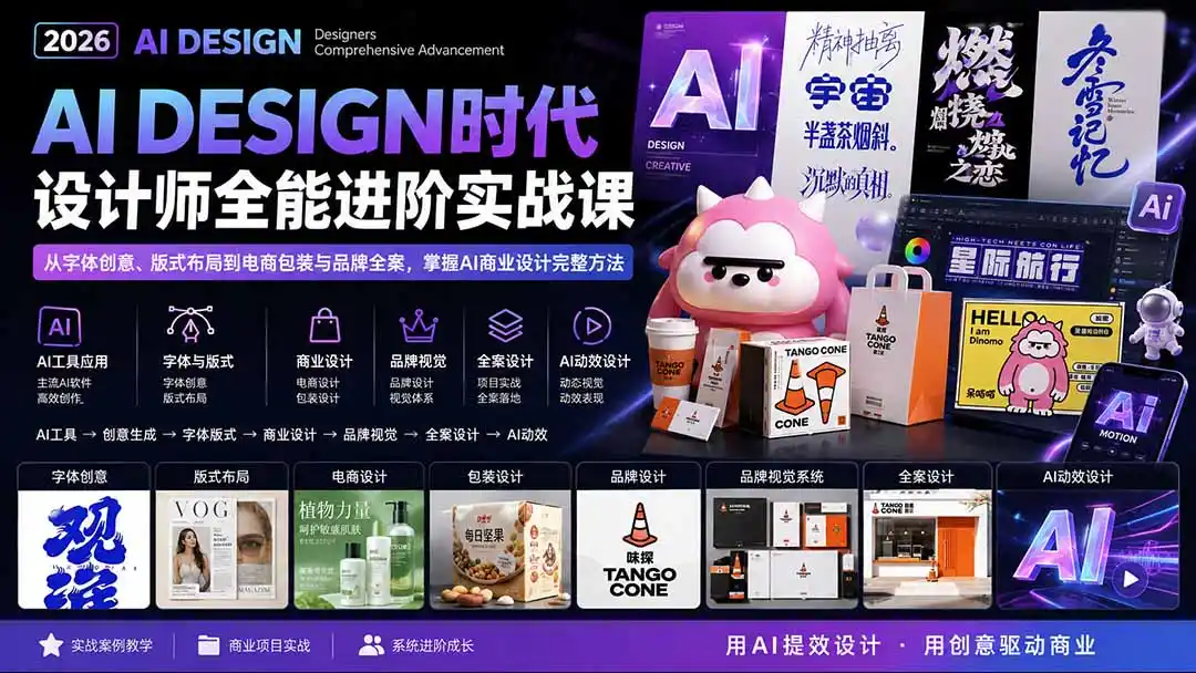2026AI DESIGN时代设计师全能进阶实战课：从字体创意、版式布局到电商包装与品牌全案，掌握AI商业设计完整方法-钱途社