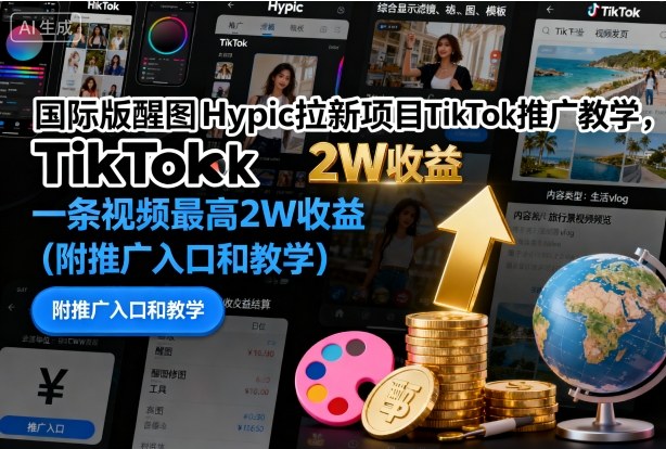 国际版醒图Hypic拉新项目TikTok推广教学，一条视频最高2W收益(附推广入口和教学)-钱途社